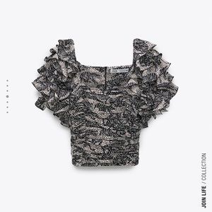 NWT Zara Animal Print Puff Sleeve Top